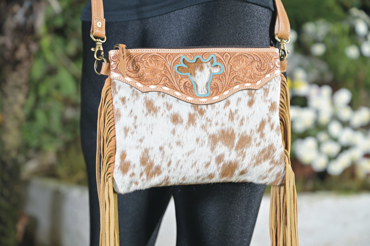 The Marbella | Bullhead Cowhide Sling Bag with Fringes