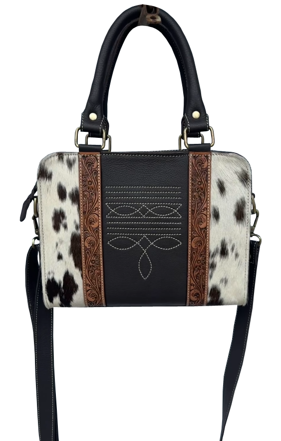 The Orleans | Tooling Leather Cowhide Boot Stitch Medium Bag