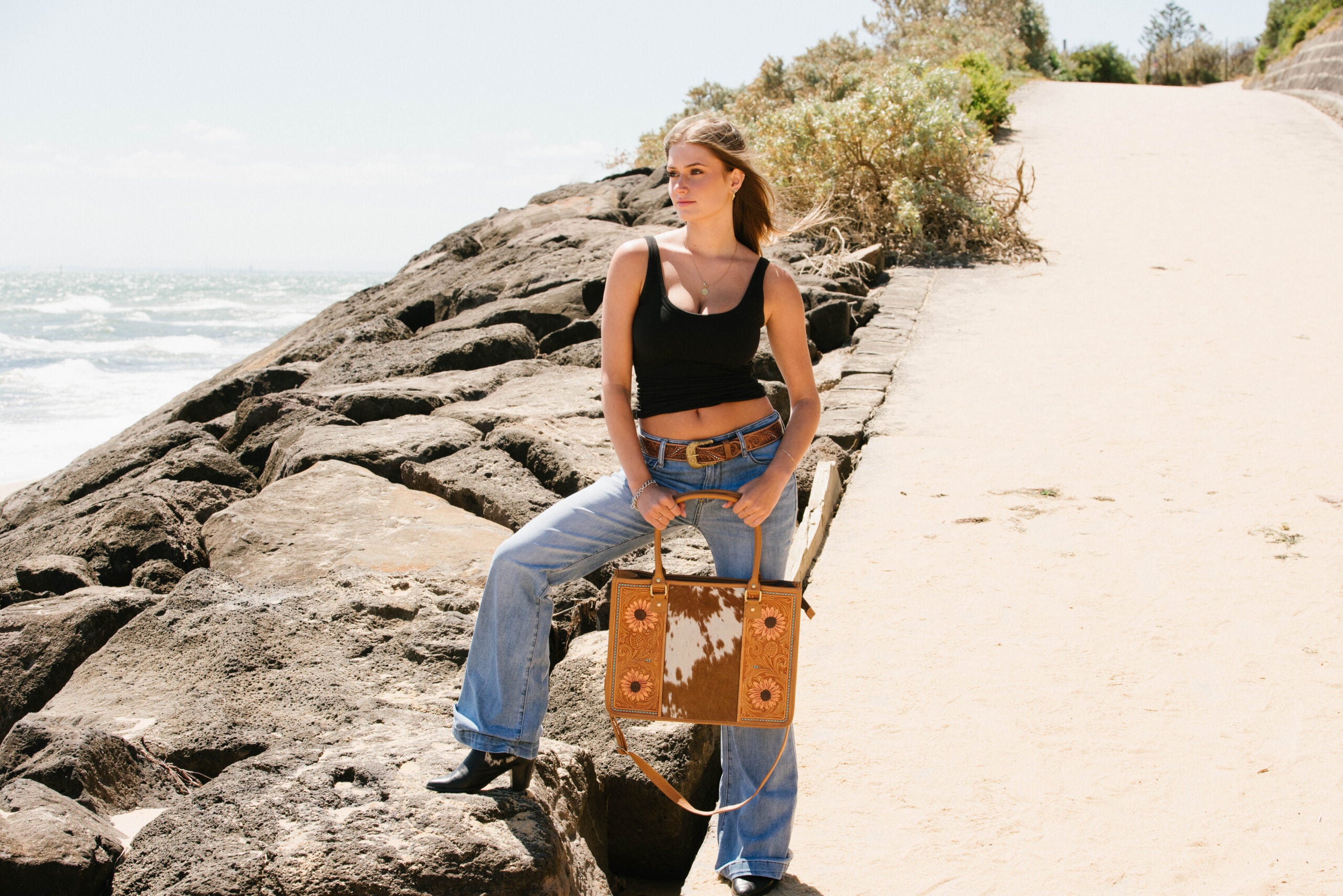 The Tabasco | Cowhide Sunflower Tooled Leather Big Bag