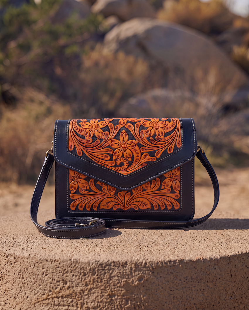 The Condor | Two-Tone Hand-Tooled Leather Flap Bag