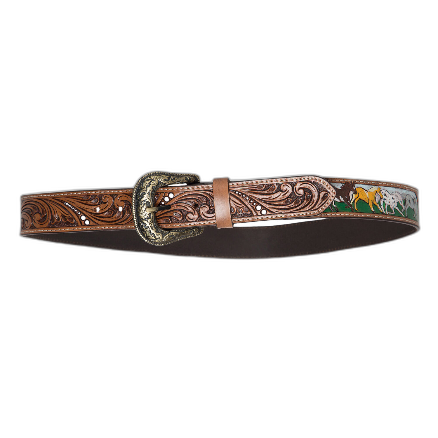 The Horses | Tooled Leather Belt with Removable Buckle