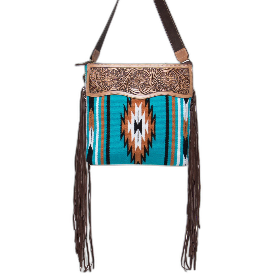 The Turquoise Medium Bag | Tooled Saddle Blanket Shoulder Bag