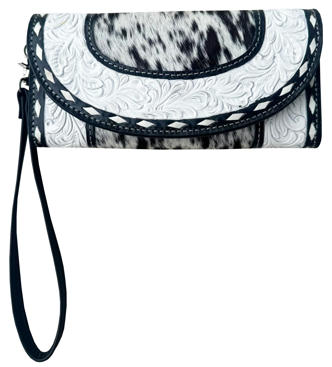 The Mateo | Tooling Leather Cowhide Trifold Wristlet Wallet