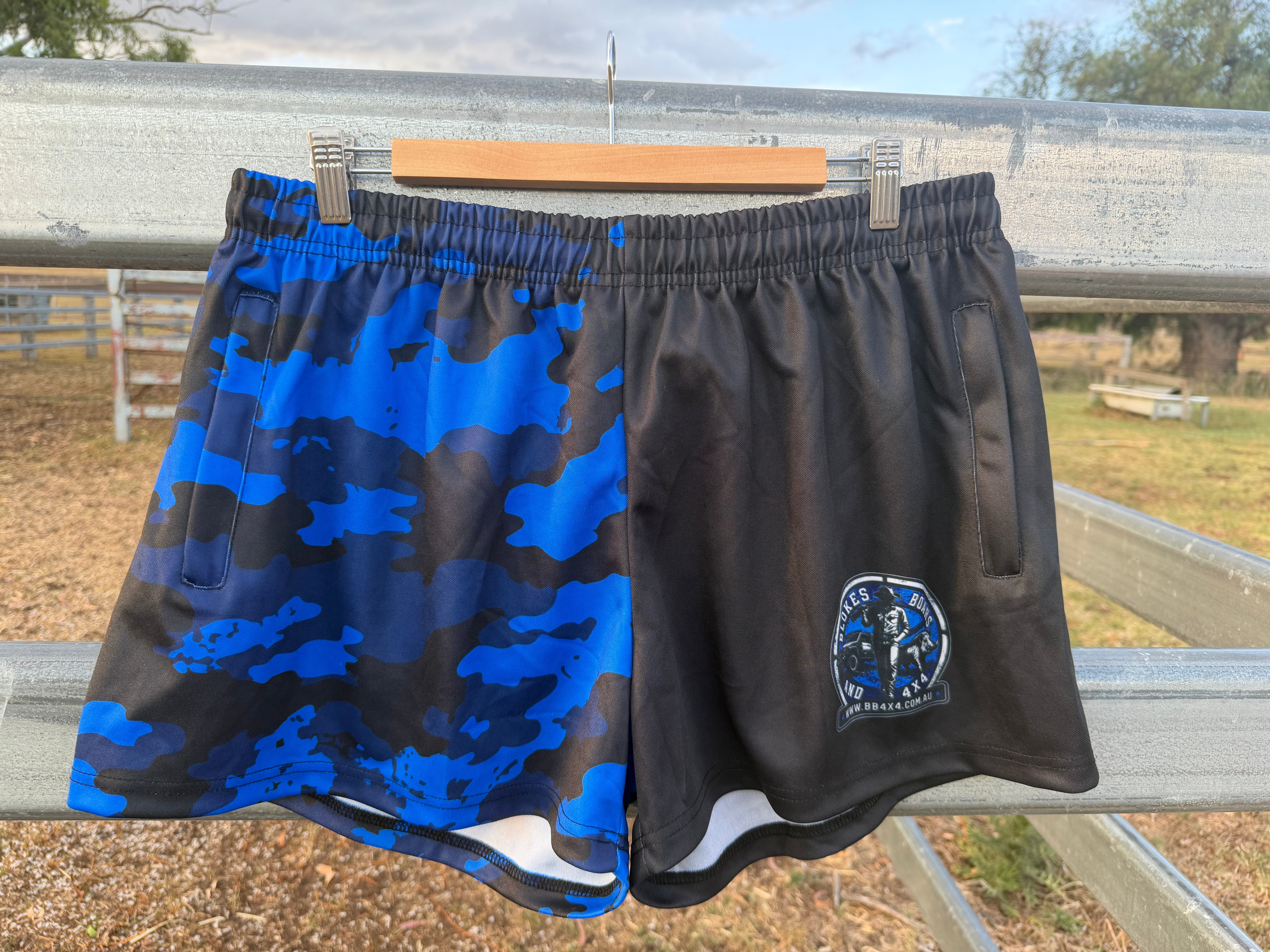 Blokes Dark Blue Camo Footy Shorts