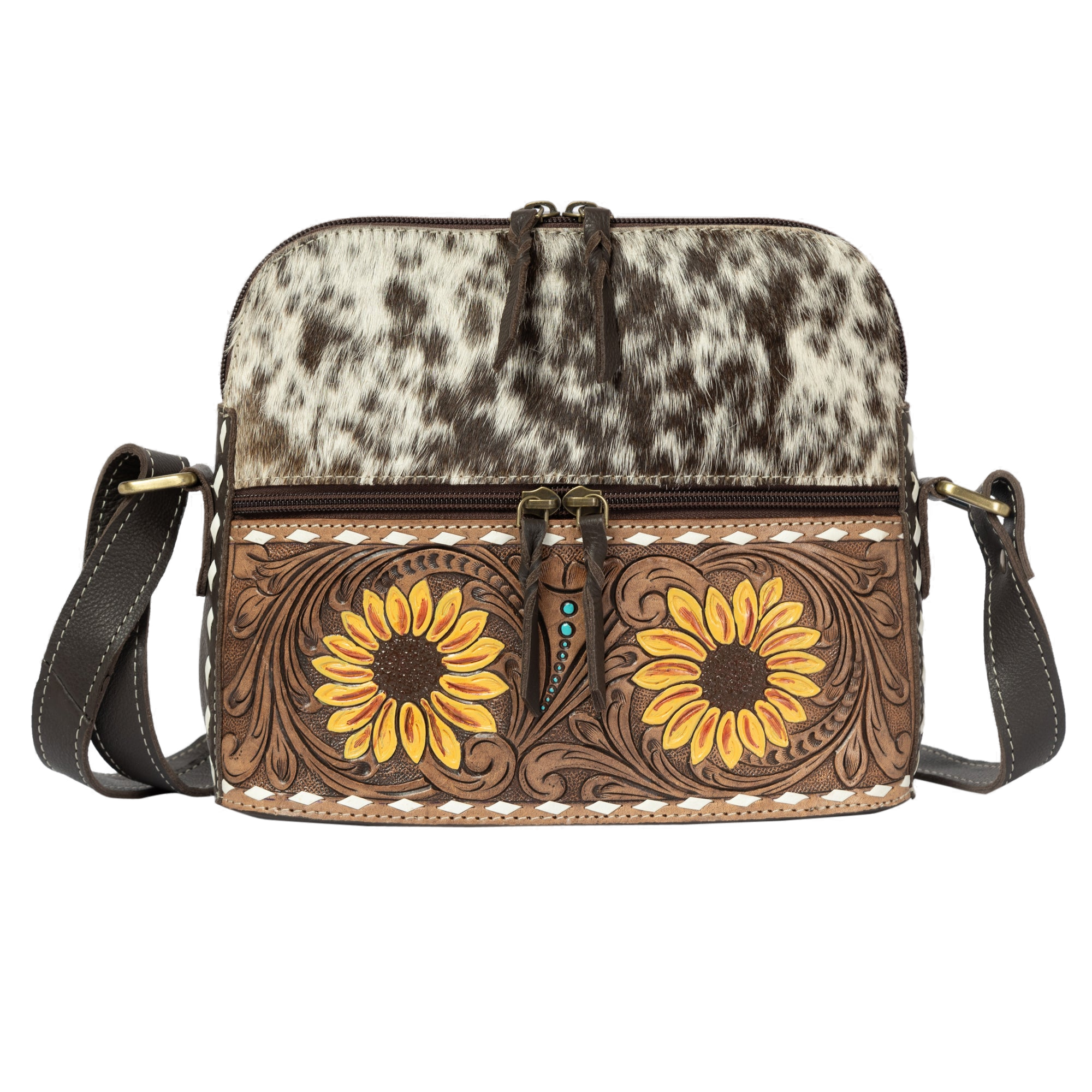 The Frontera | Cowhide Sunflower Tooled Leather Sling Bag