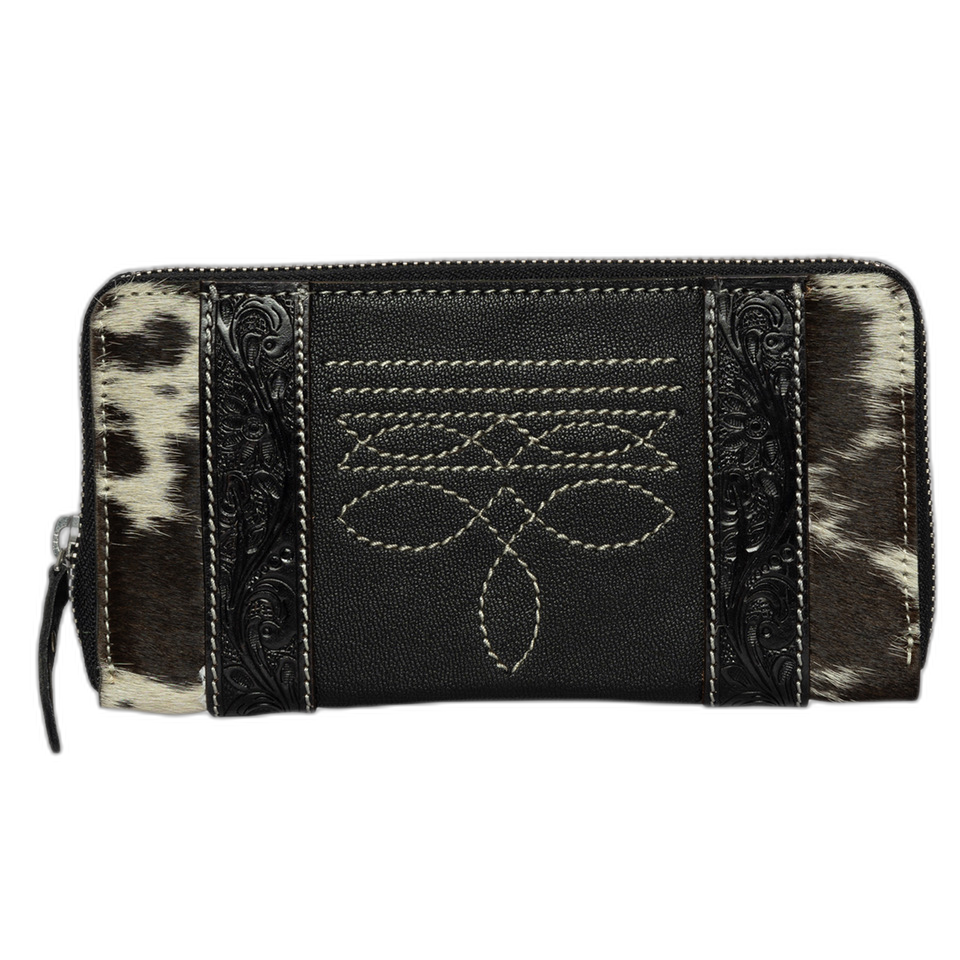 The Moore | Cowhide & Tooling Leather Boot Stitch Zippered Wallet
