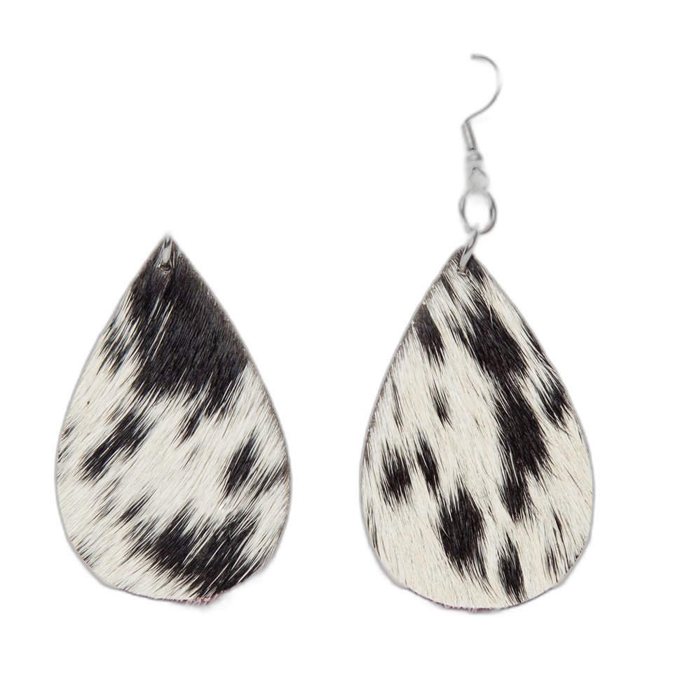 The Tanzania | Pear-Shaped Cowhide Earrings