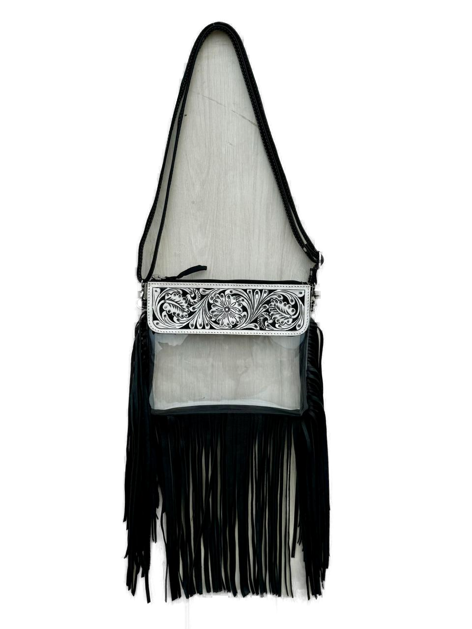 The Clear PVC Clutch | Tooling Leather and Clear PVC Clutch Bag with Fringes