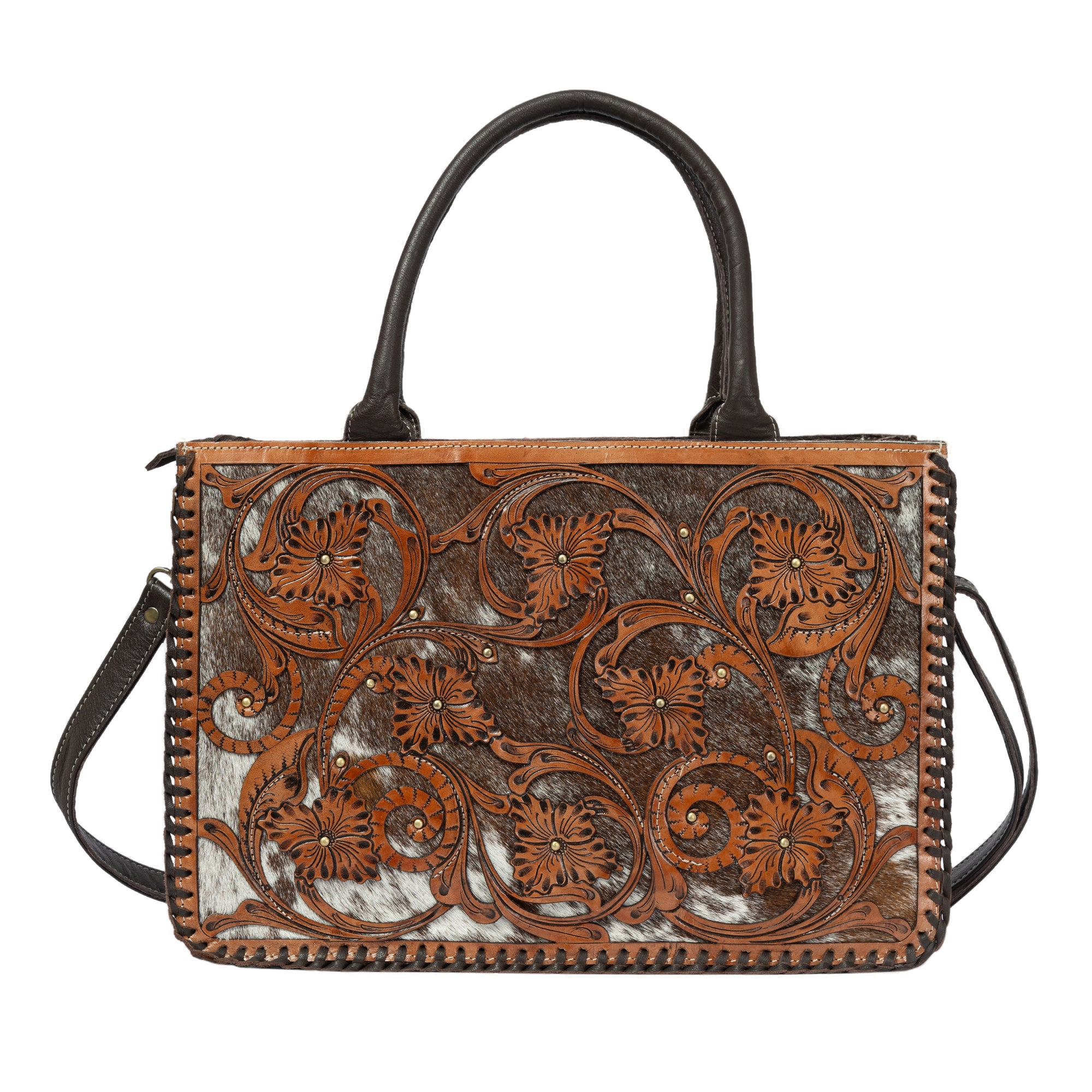 The Sicily | Cowhide Big Bag With Tooled Cutwork