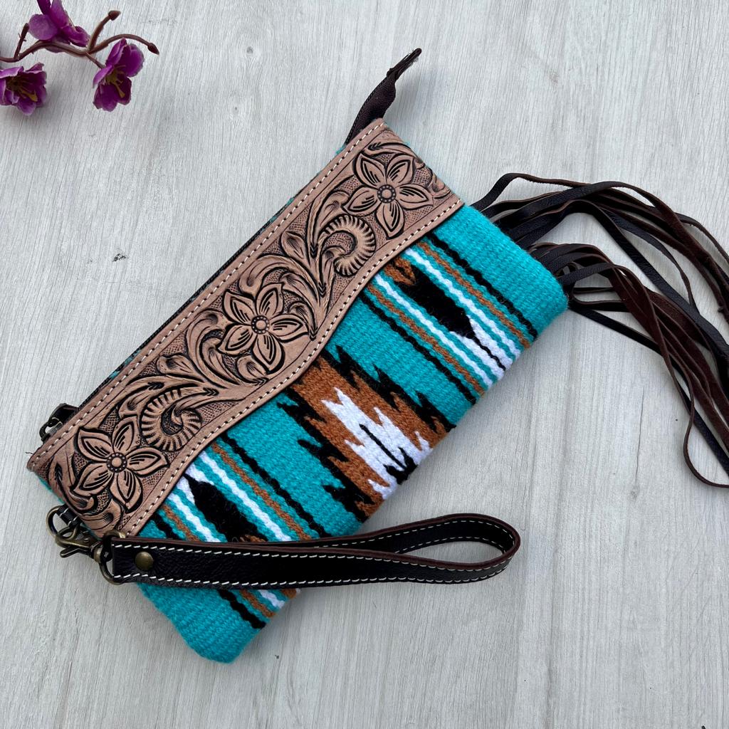 The Turquoise Tassel Clutch | Tooled Saddle Blanket Wristlet