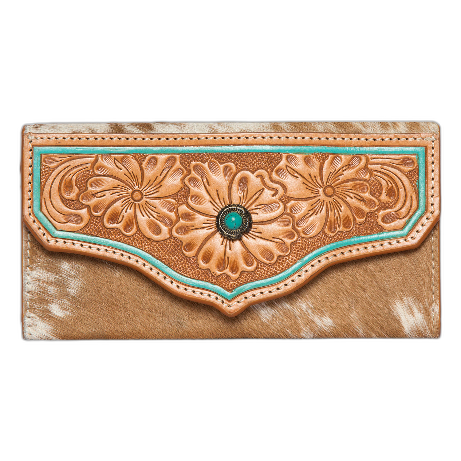 The Eden | Cowhide Tooling Leather Wallet With Turquoise Stonework