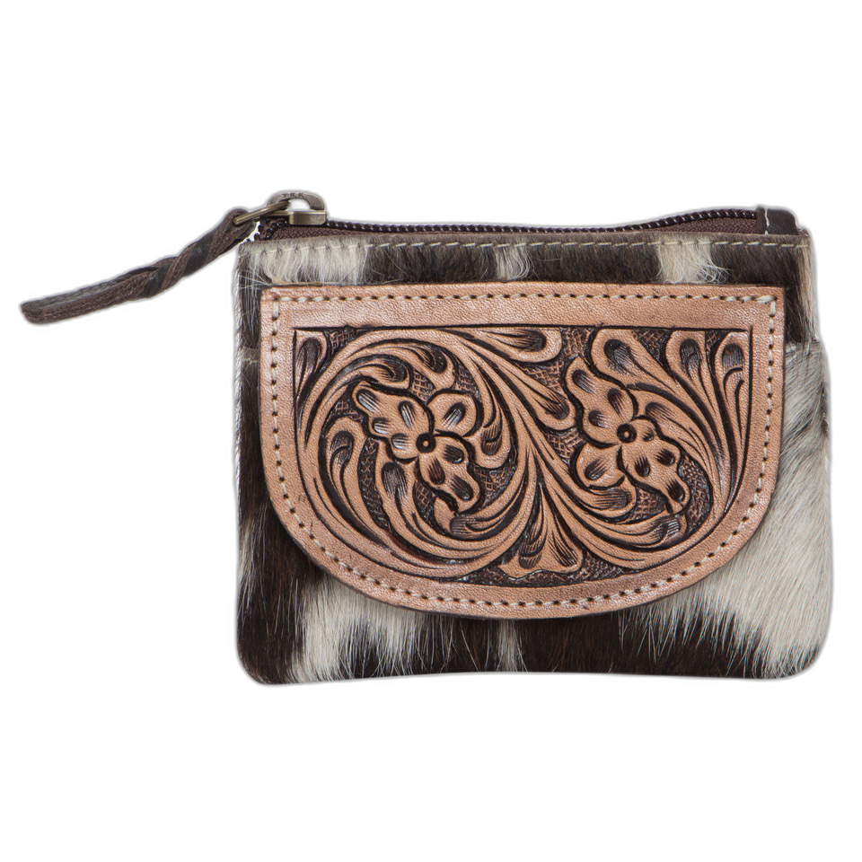Tooled Cowhide Zip Purse | AC46