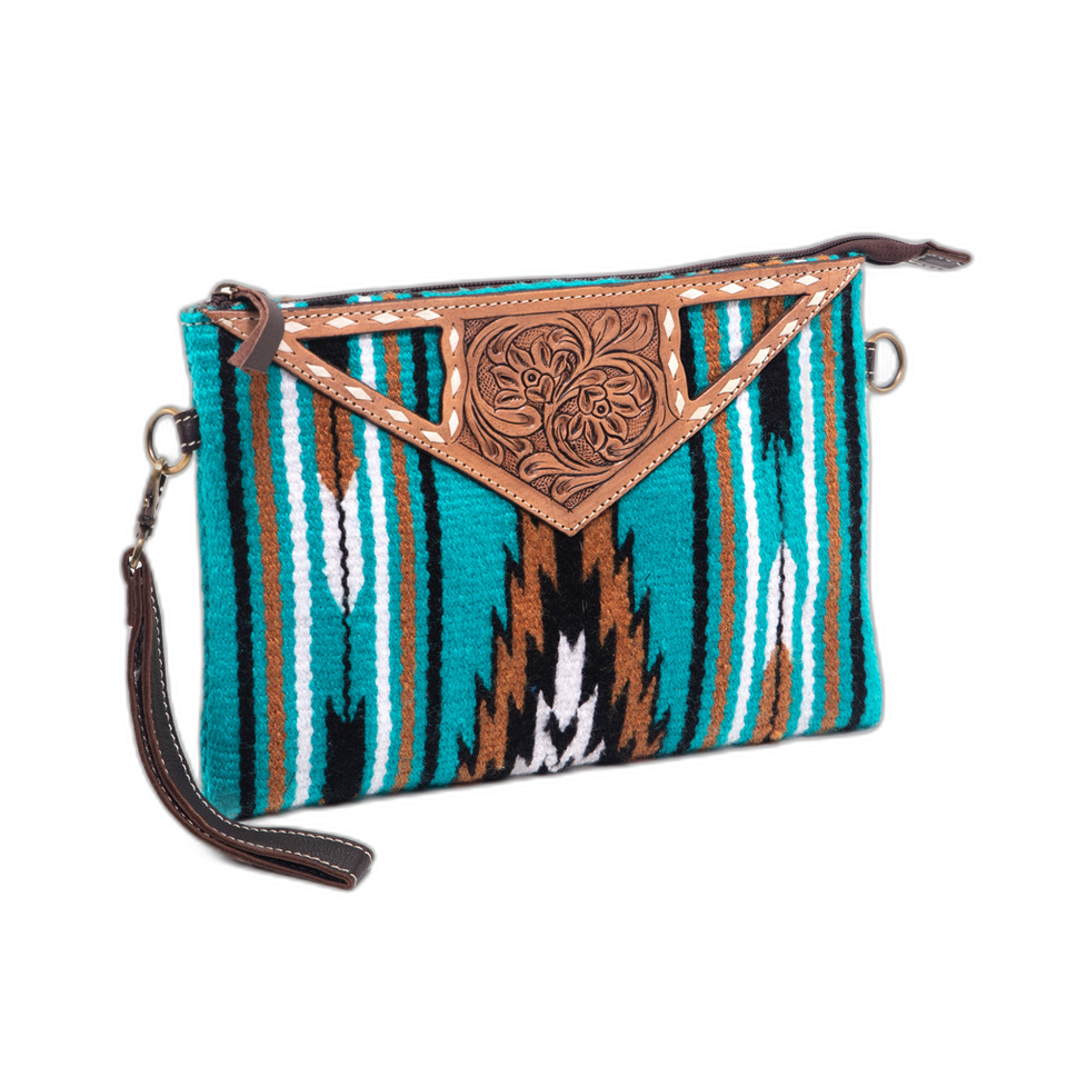 The Turquoise Large Clutch | Tooled Saddle Blanket Bag
