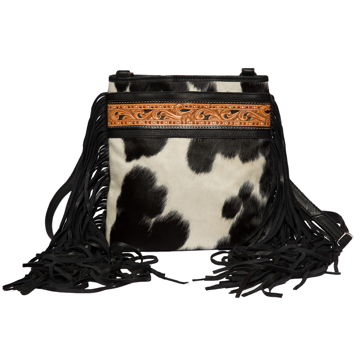 The Clarence | Hand-Painted Tooling Leather Medium Sling Bag with Fringes