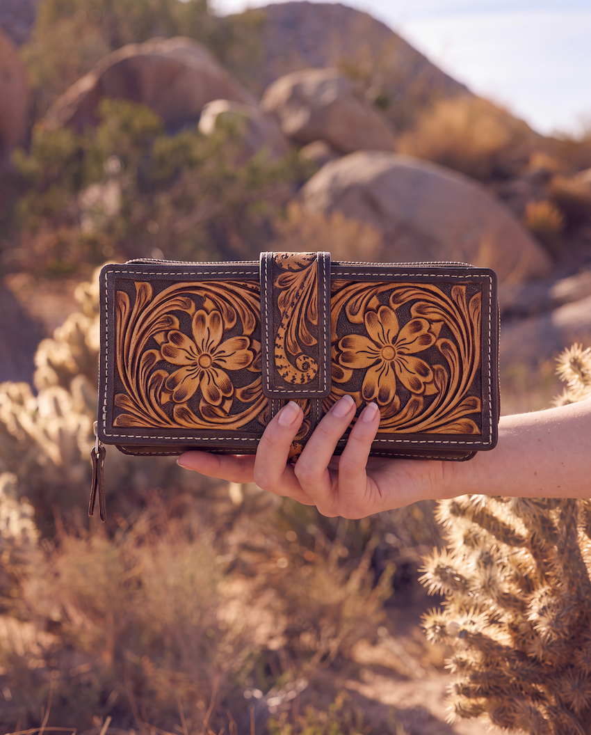 The Carpa | Two Tone Hand-Tooled Leather Zippered Wallet