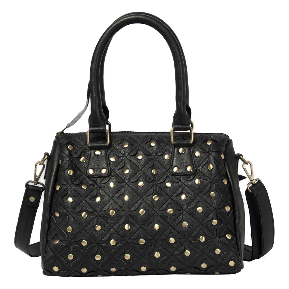 The Glasson | Woven Washed Leather Boston Bag With Studs