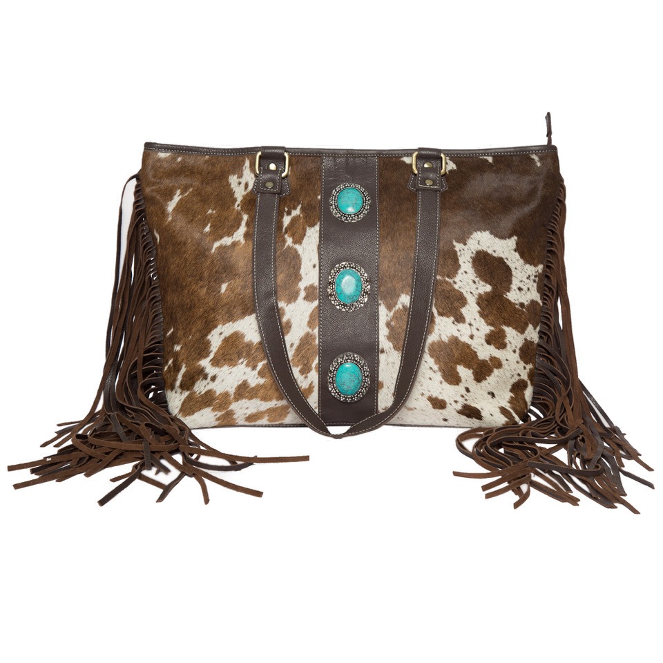 The Langford | Big Cowhide Bag with Turquoise Stonework and Fringes