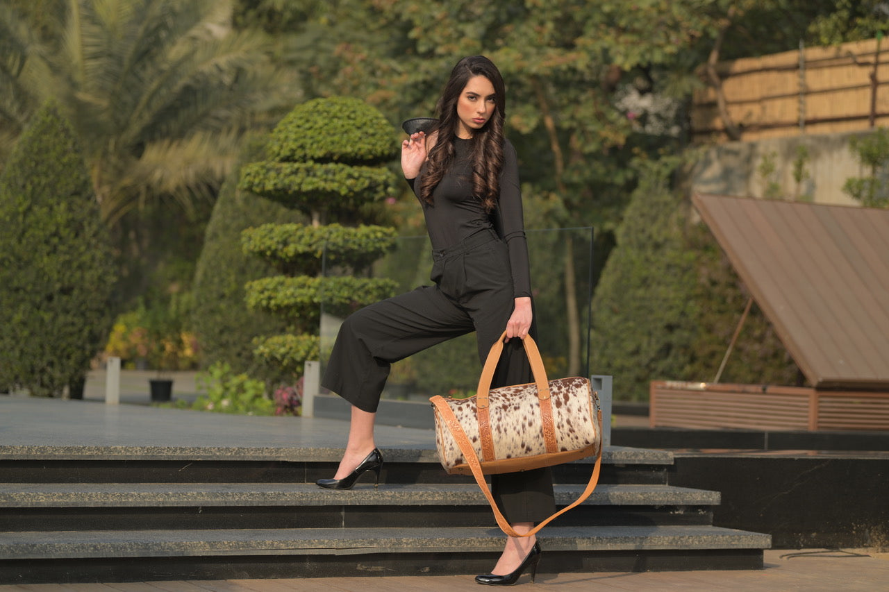 The Columbia | Tooled Cowhide Travel Bag