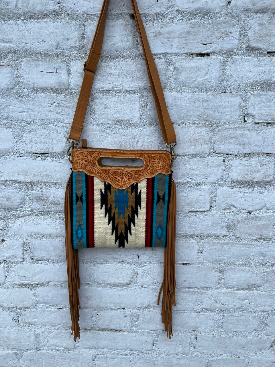 The White Saddle Blanket Sling | Tooled Leather Crossbody Bag