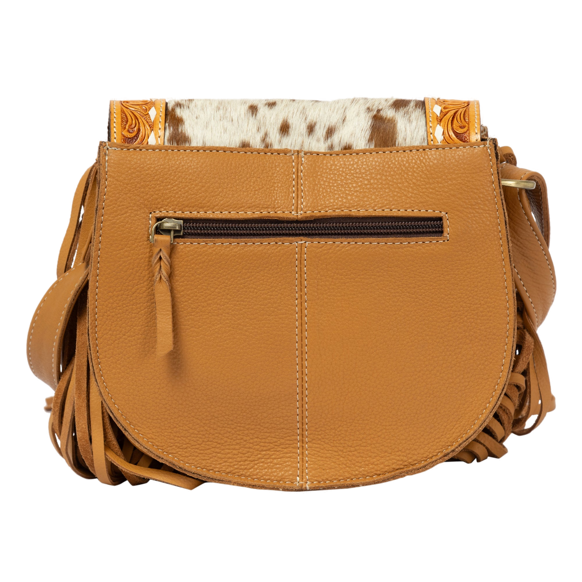 The Cumana | Tooled Cowhide Flap Bag With Fringes
