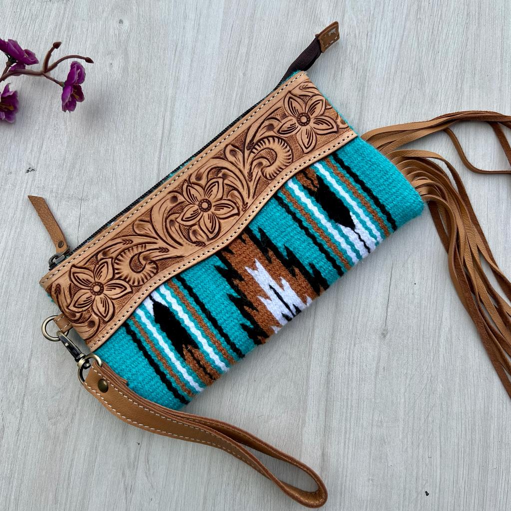The Turquoise Tassel Clutch | Tooled Saddle Blanket Wristlet