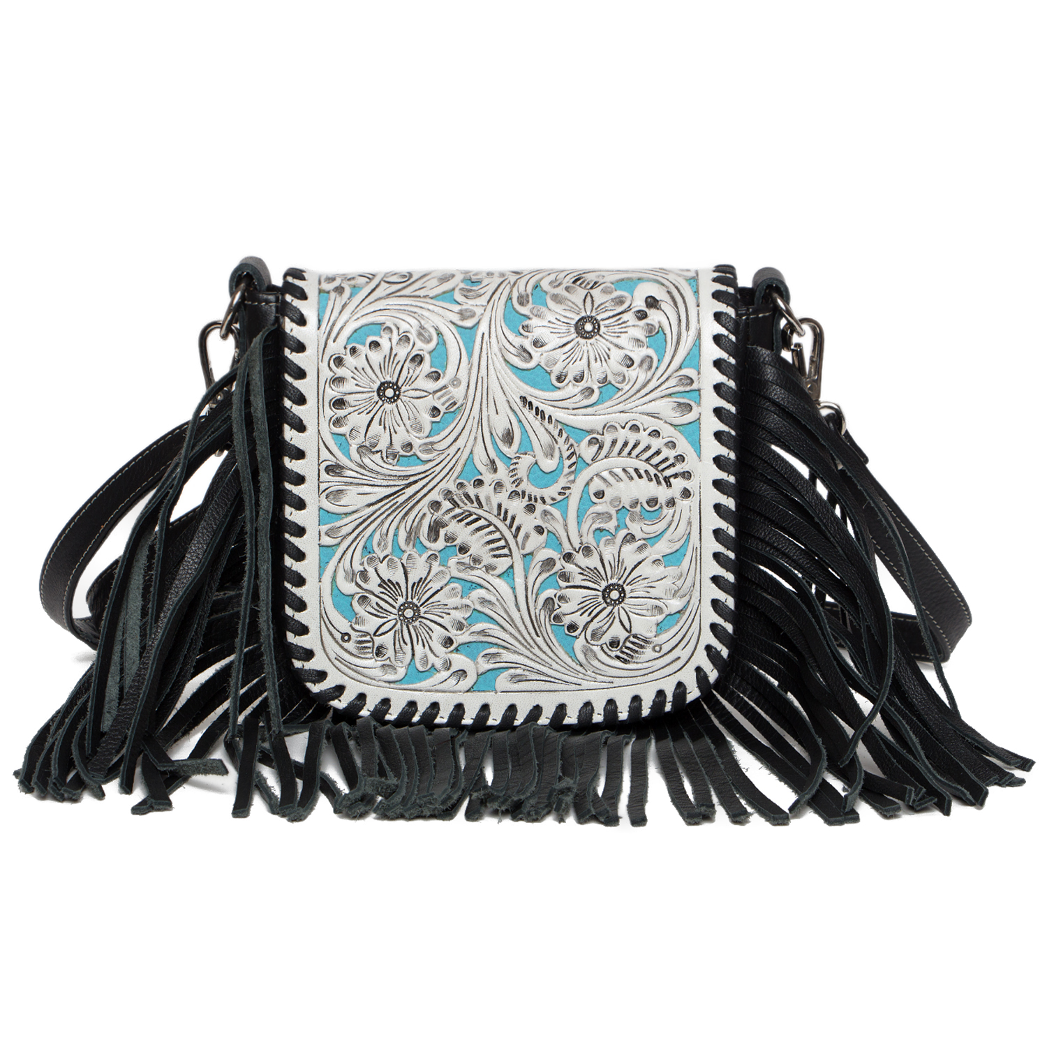 The Turquoise Sling | Tooling Leather Hand Carved Flap Sling Bag