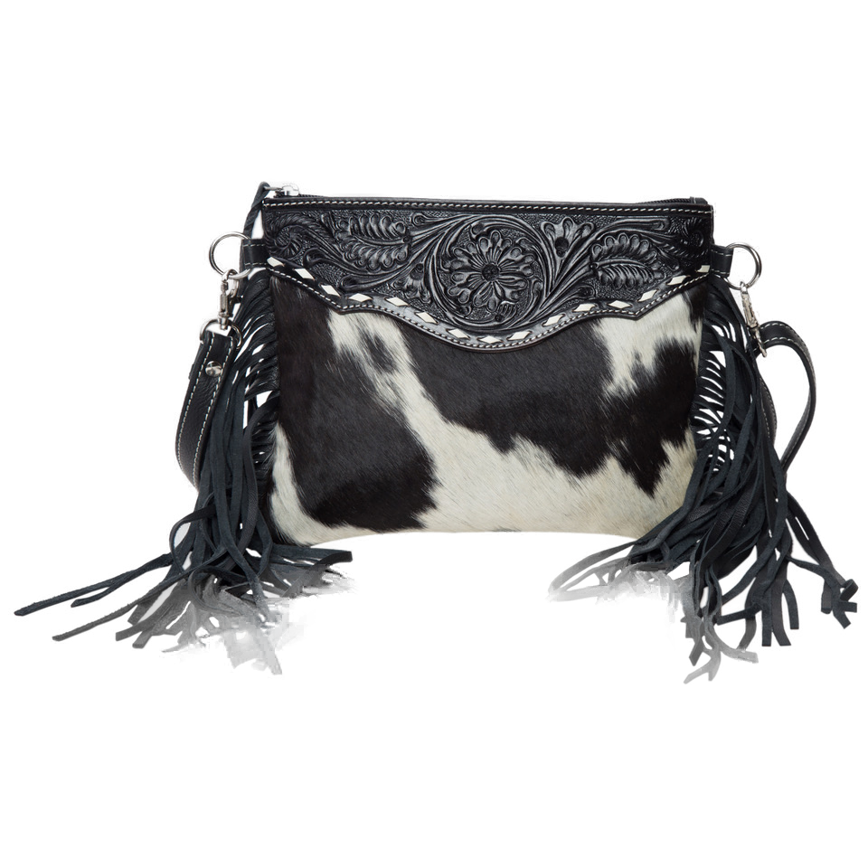 The Curico | Tooling Leather Cowhide Clutch Bag with Fringes