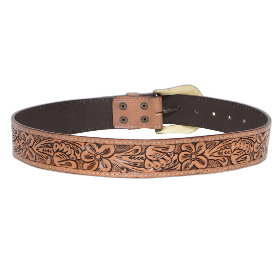 The Trail Belt | Tooled Leather Belt with Removable Buckle