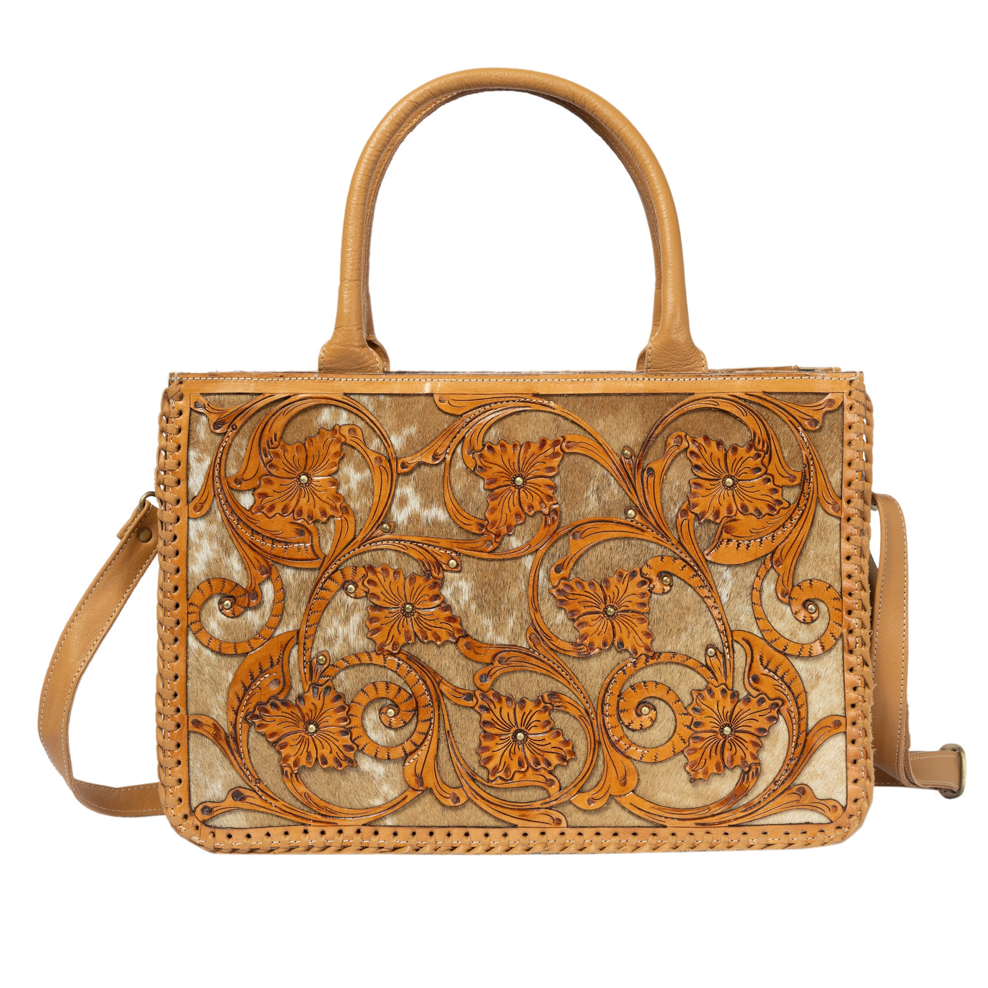 The Sicily | Cowhide Big Bag With Tooled Cutwork