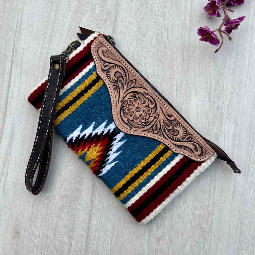 The Multi Saddle Blanket Clutch | Tooled Leather Wristlet