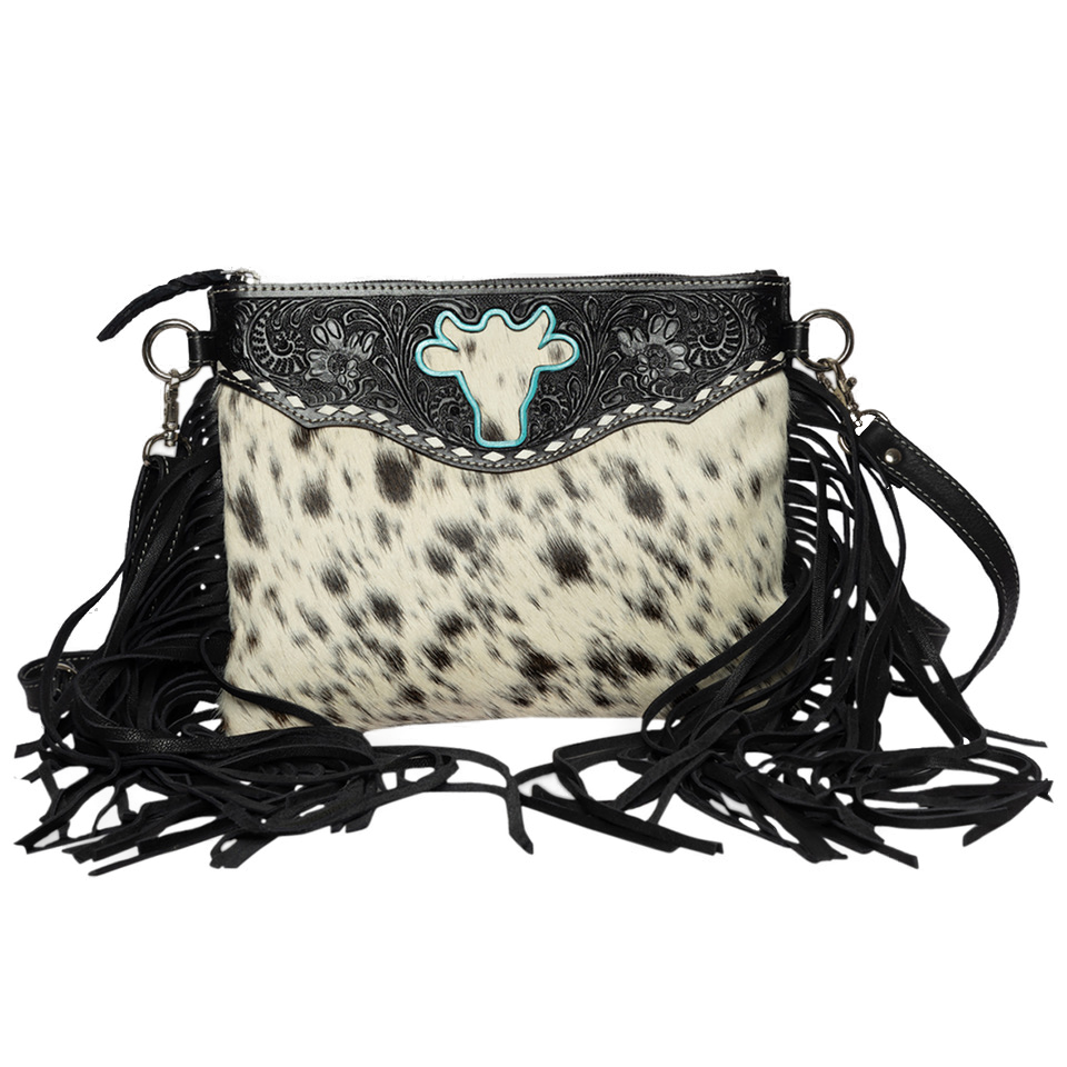 The Marbella | Bullhead Cowhide Sling Bag with Fringes