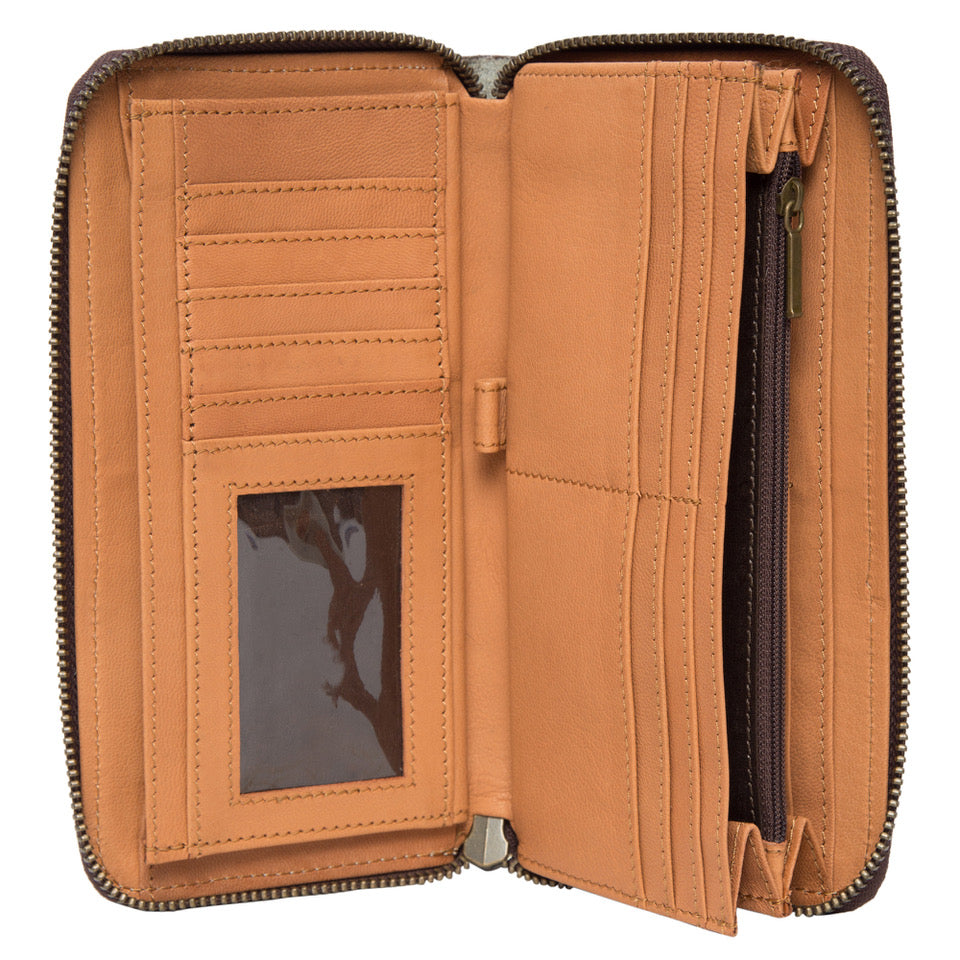 The Merida | Cowhide Sunflower Tooling Leather Zippered Wallet