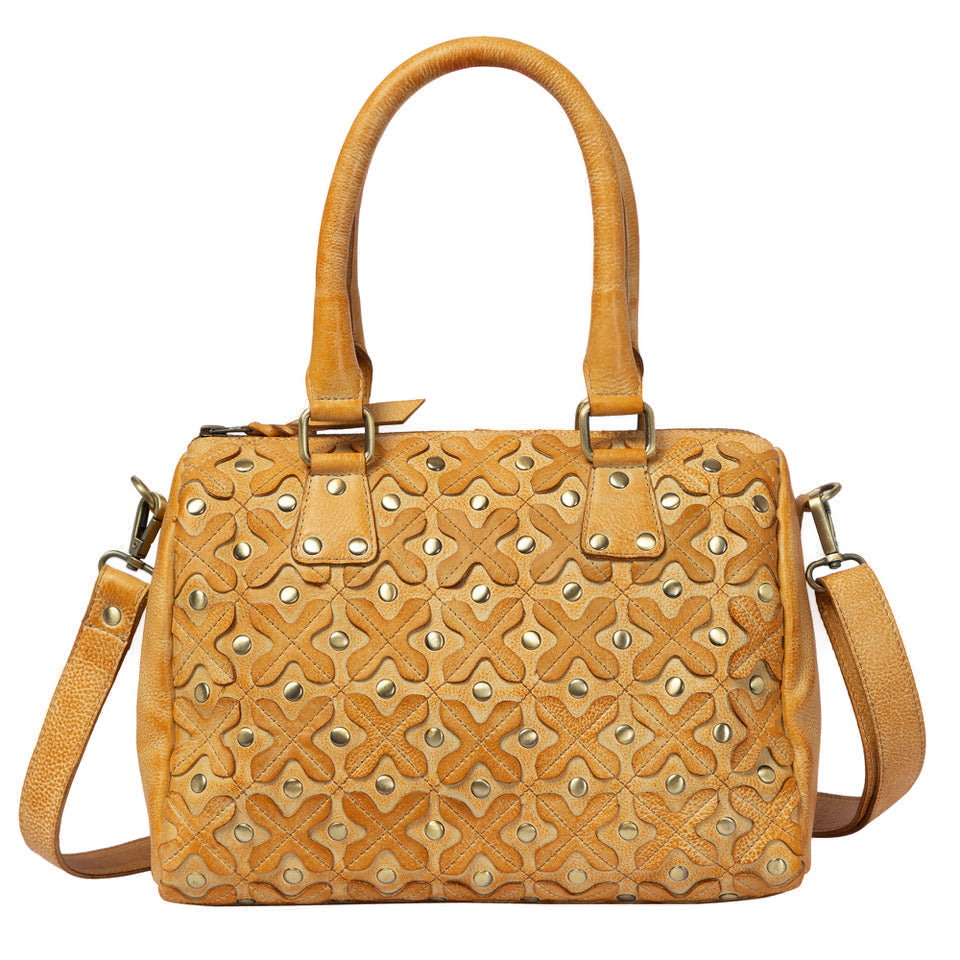 The Glasson | Woven Washed Leather Boston Bag With Studs