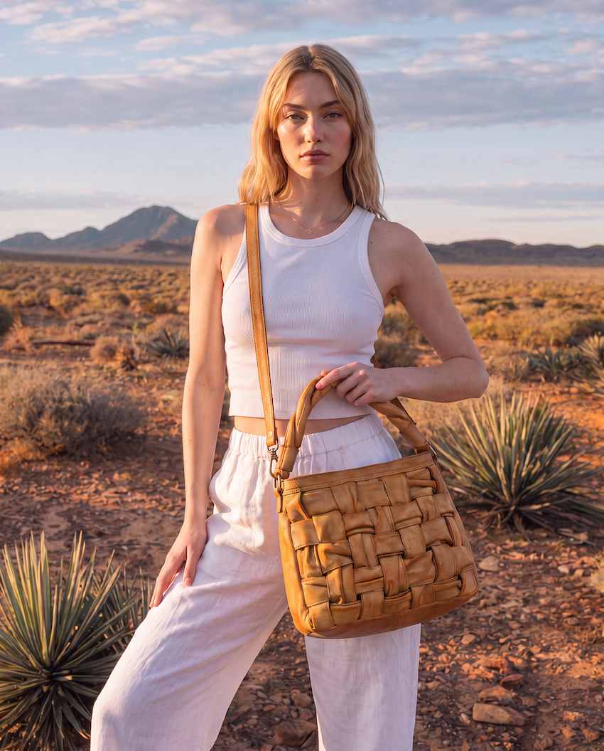 The Callan | Woven Washed Leather Hobo Bag