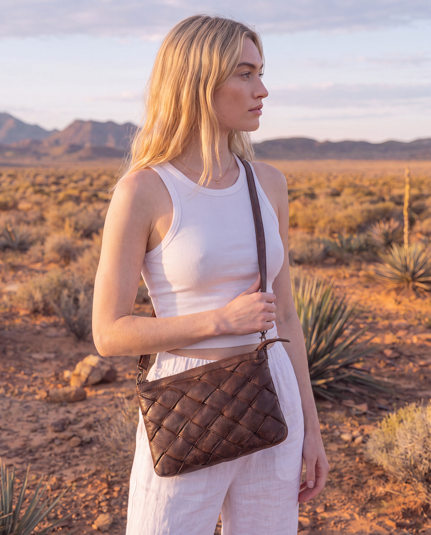 The Dublin | Woven Washed Leather Double Sling Bag