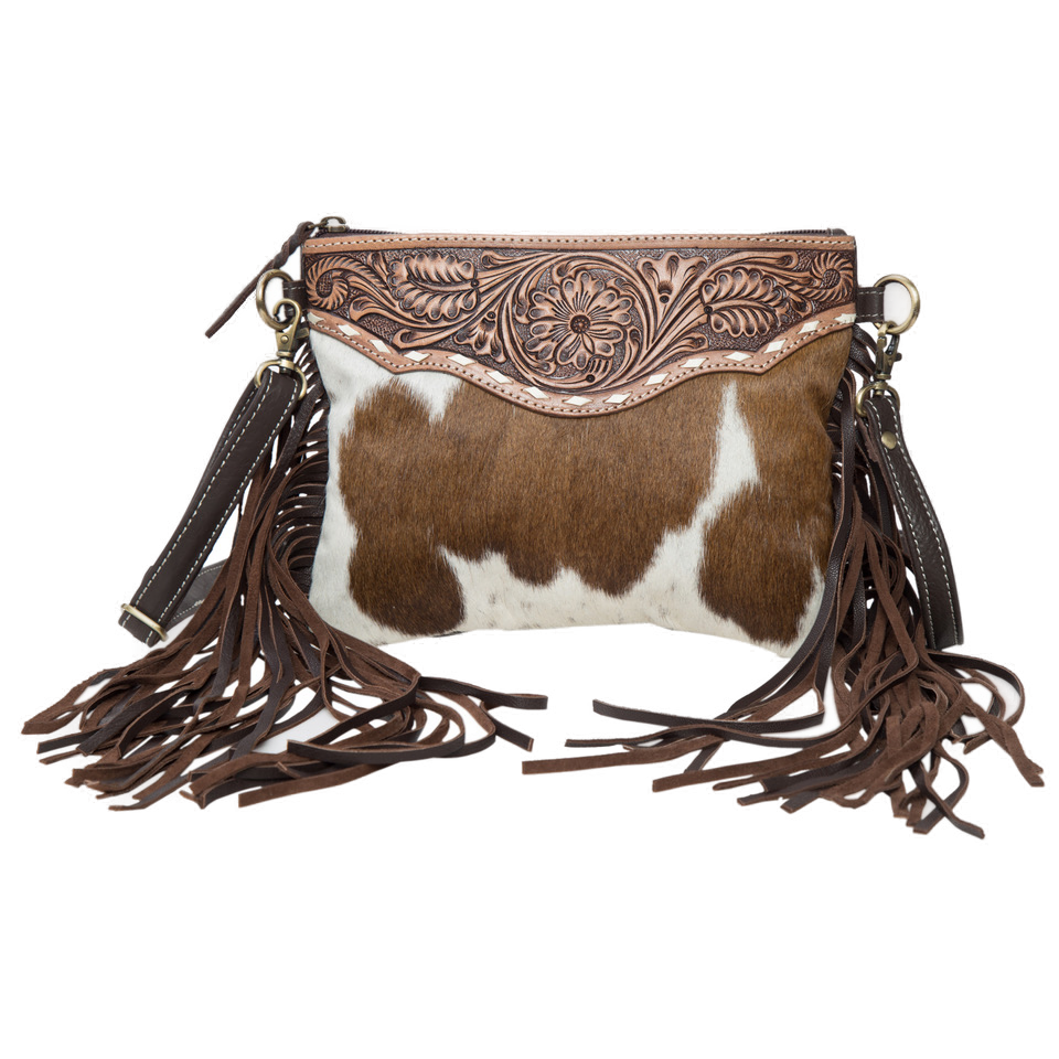 The Curico | Tooling Leather Cowhide Clutch Bag with Fringes