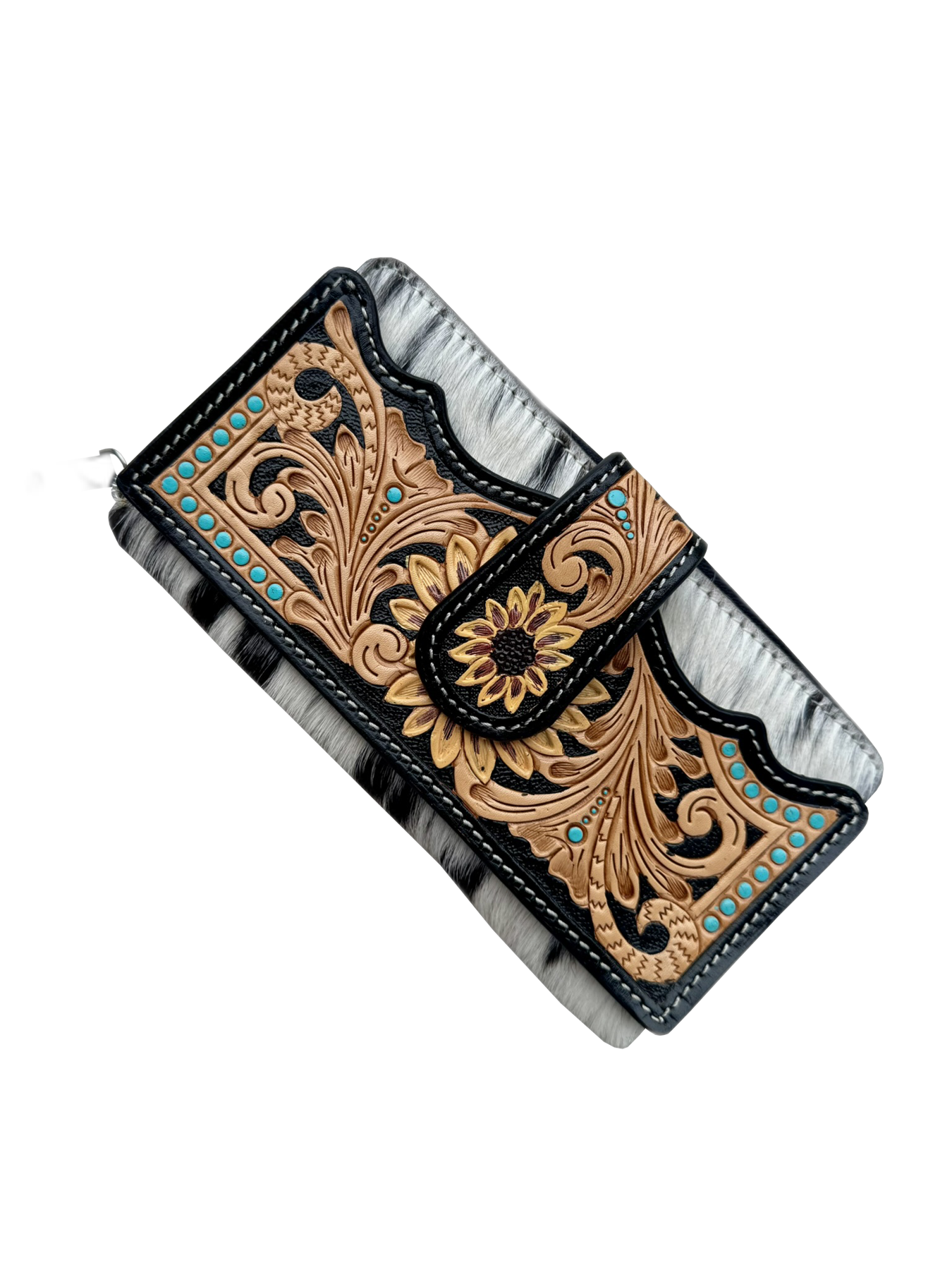 The Merida | Cowhide Sunflower Tooling Leather Zippered Wallet