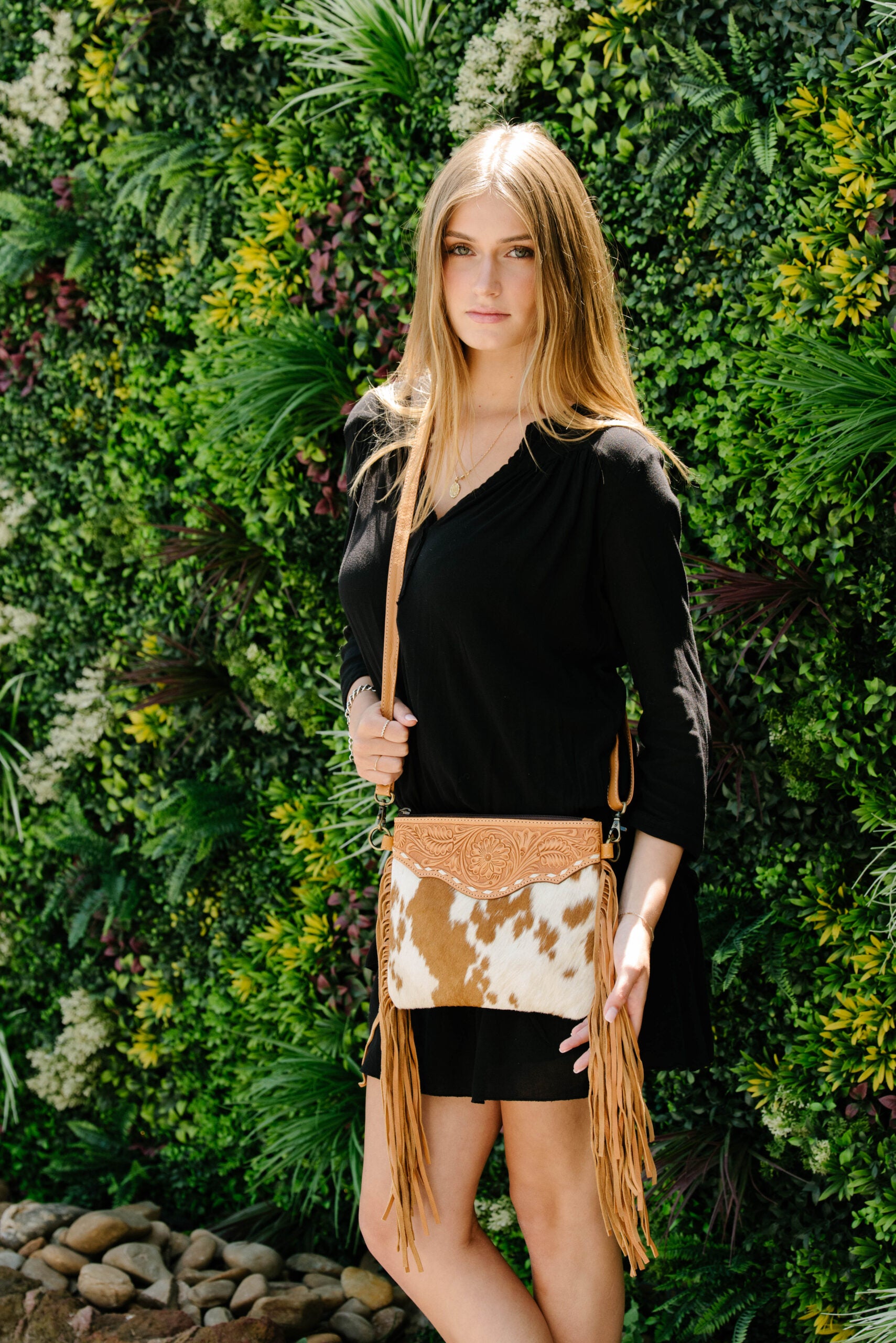 The Curico | Tooling Leather Cowhide Clutch Bag with Fringes