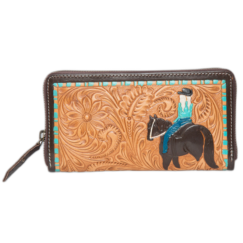 The Tortle | Tooling Leather Horse Wallet with Turquoise Paint Highlight