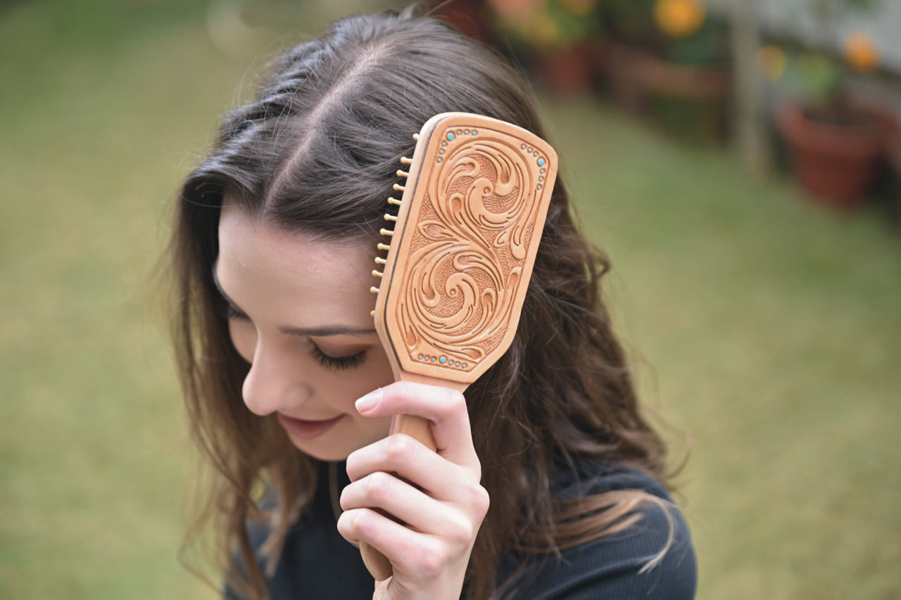 The Groomer | Tooled Leather Hair Brush