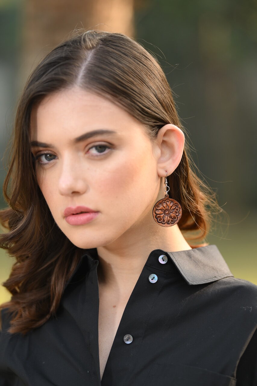 The Round Drop | Tooled Leather Earrings
