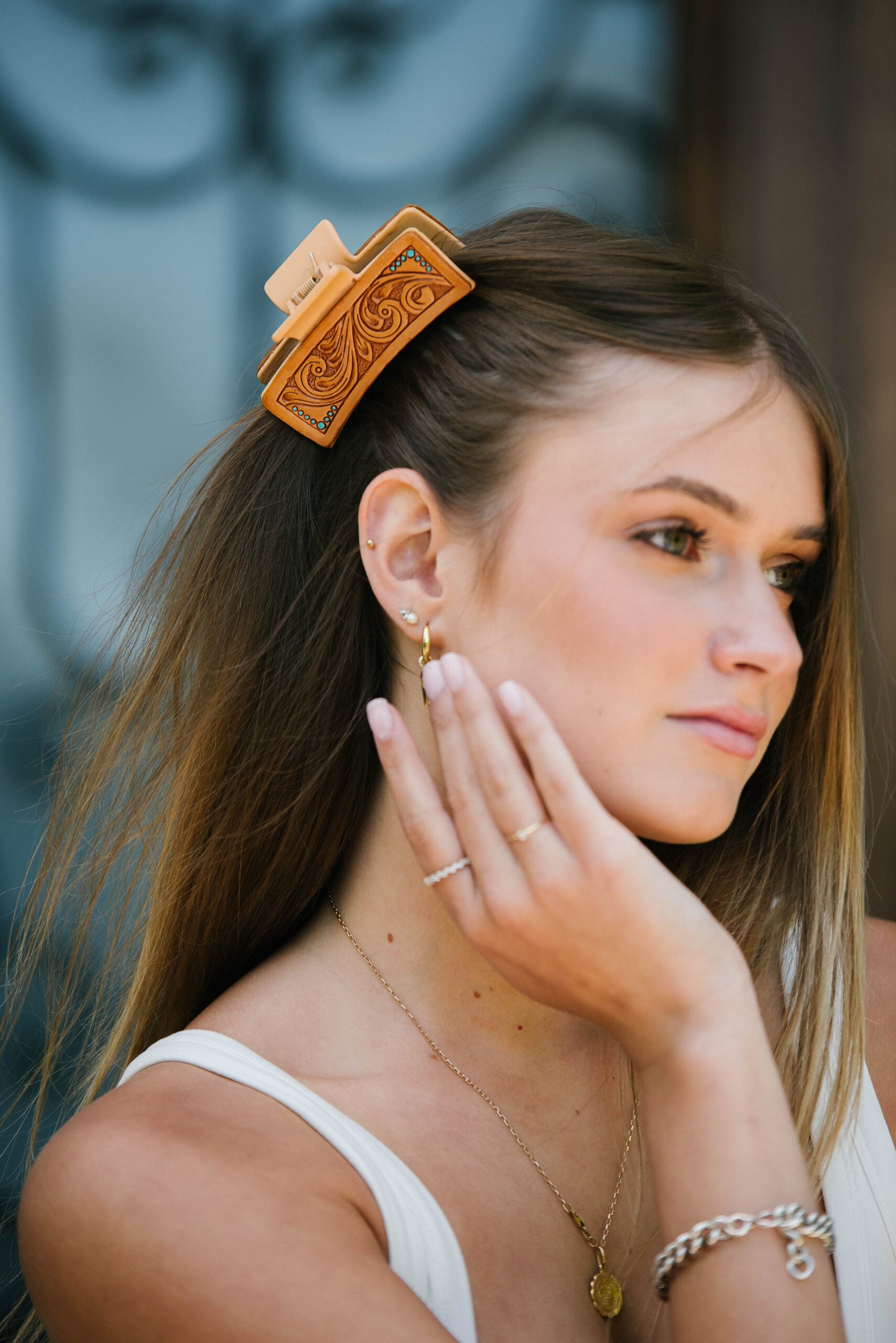 The Clip | Tooled Leather Hair Clip