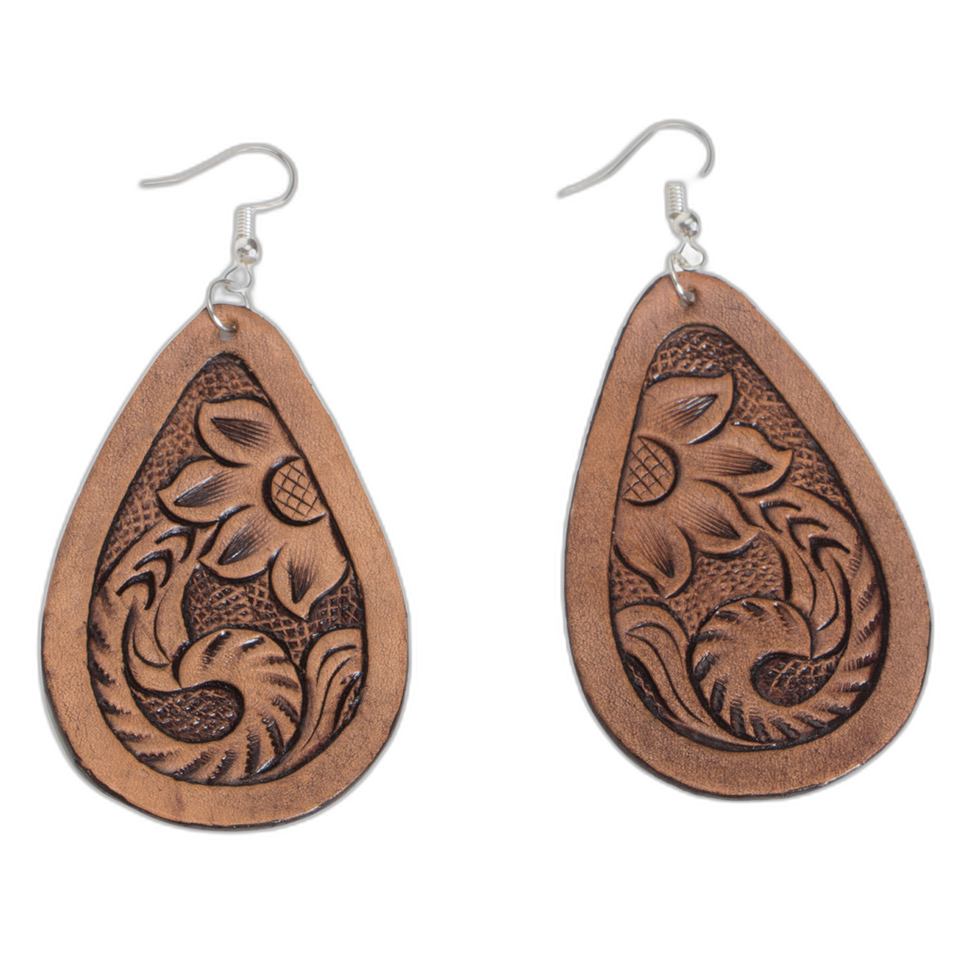 The Pear Drop | Tooled Leather Earrings