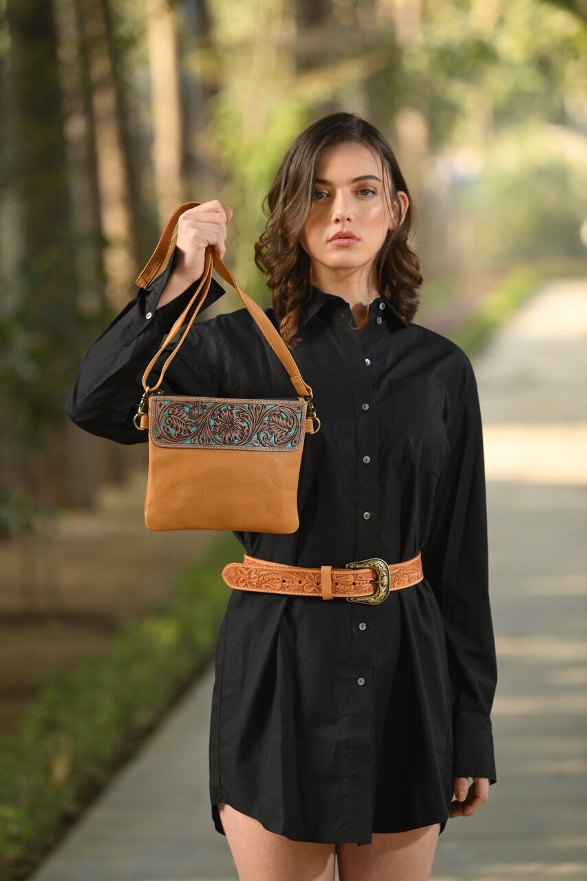 The Turquoise Clutch | Tooling Leather Hand Carved Clutch Bag