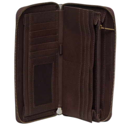 The Moore | Cowhide & Tooling Leather Boot Stitch Zippered Wallet
