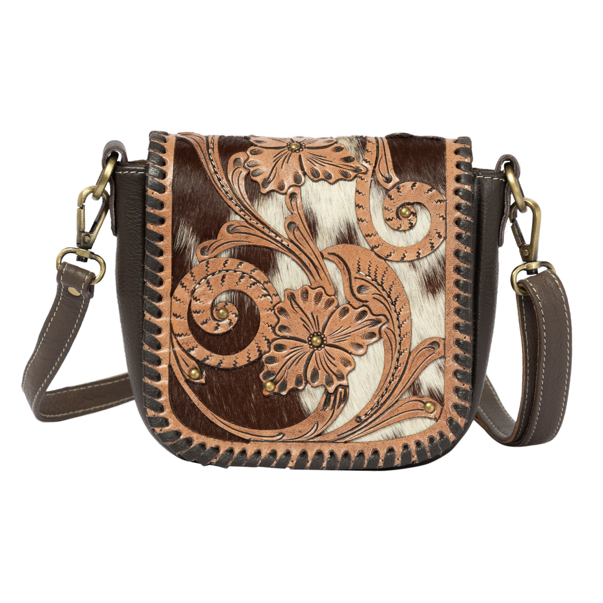 The Catania | Cowhide Flap Bag With Tooled Cutwork