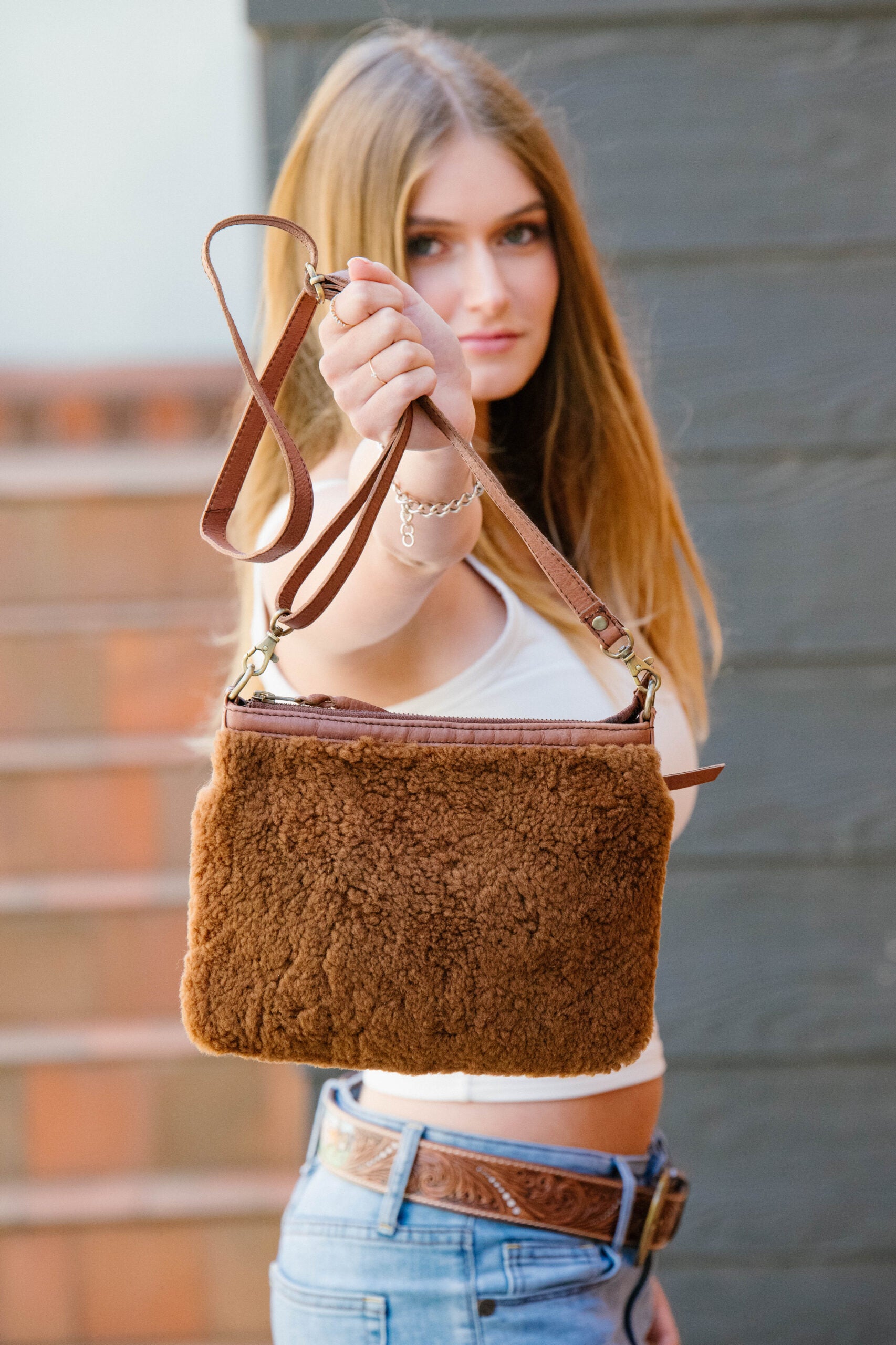 The Shearling Sling | Shearling Fur and Leather Sling Bag