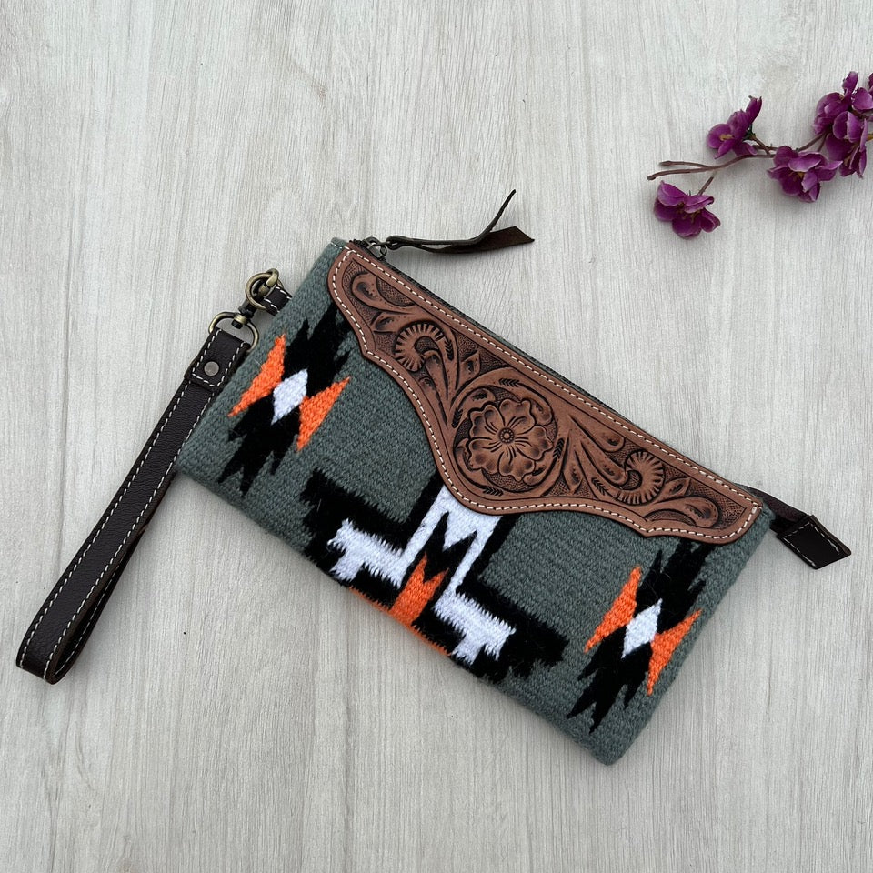 The Grey Saddle Blanket Clutch | Tooled Leather Clutch
