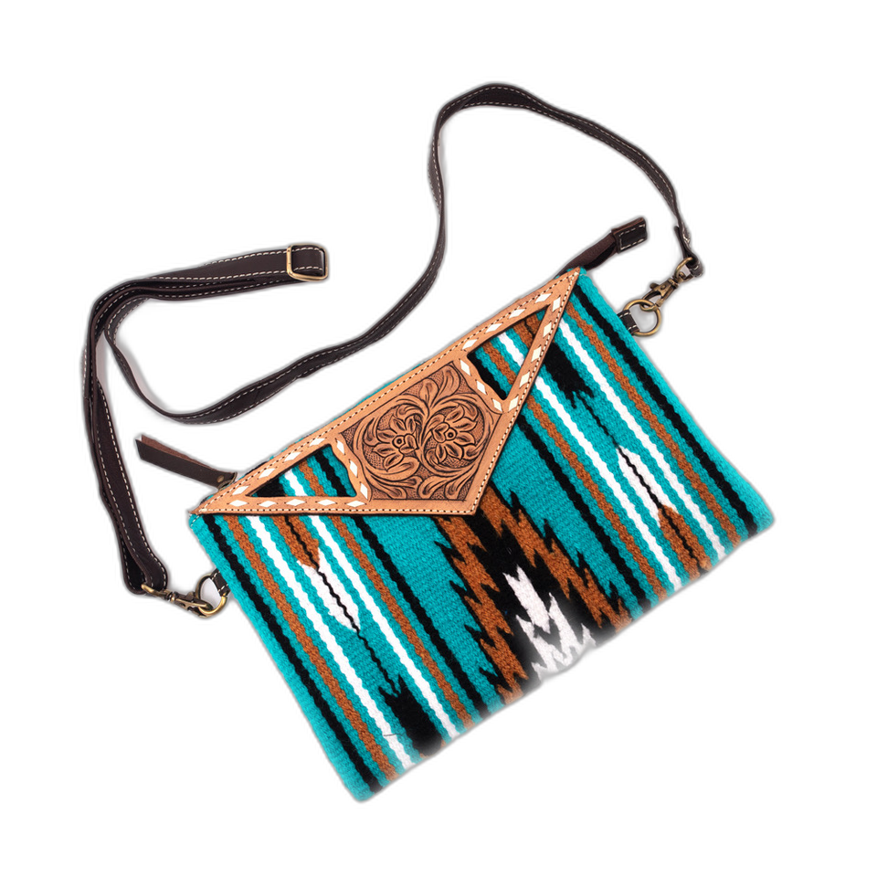 The Turquoise Large Clutch | Tooled Saddle Blanket Bag