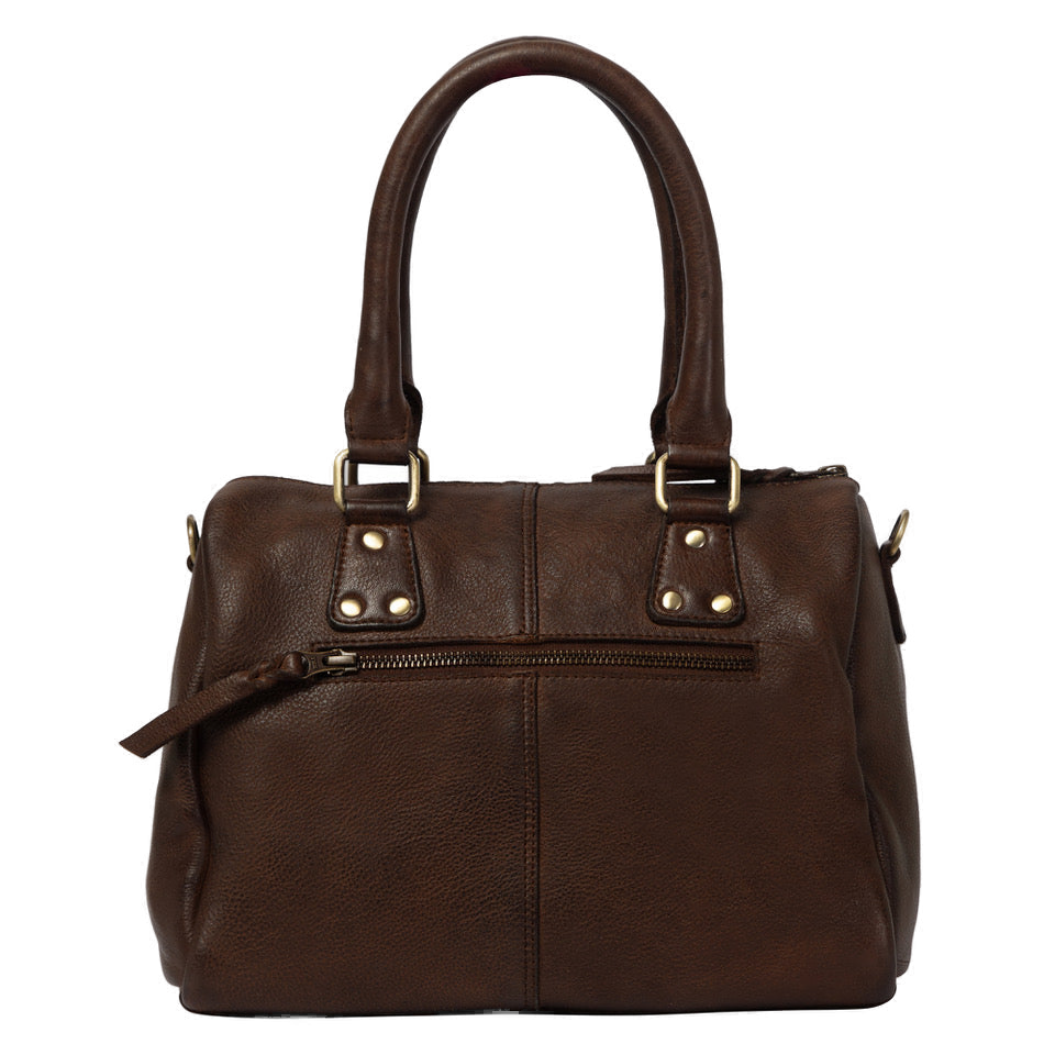 The Glasson | Woven Washed Leather Boston Bag With Studs